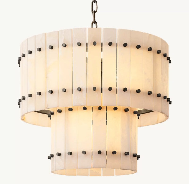 Aurelius Alabaster Round 2-Tiered Chandelier 22‘’ - Lamps Moon