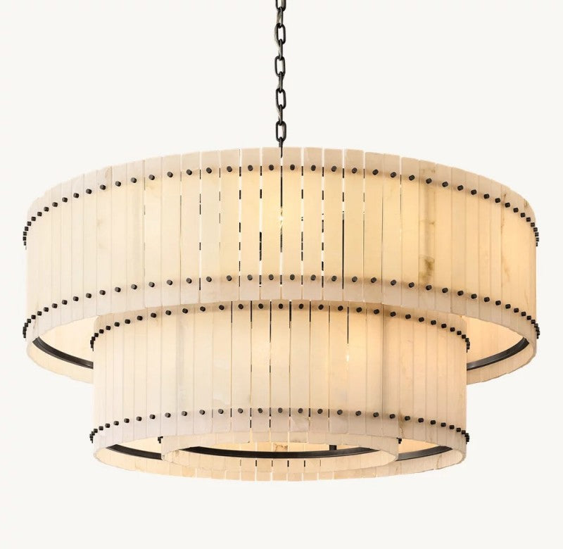 Aurelius Alabaster Round 2-Tiered Chandelier 60‘’ - Lamps Moon