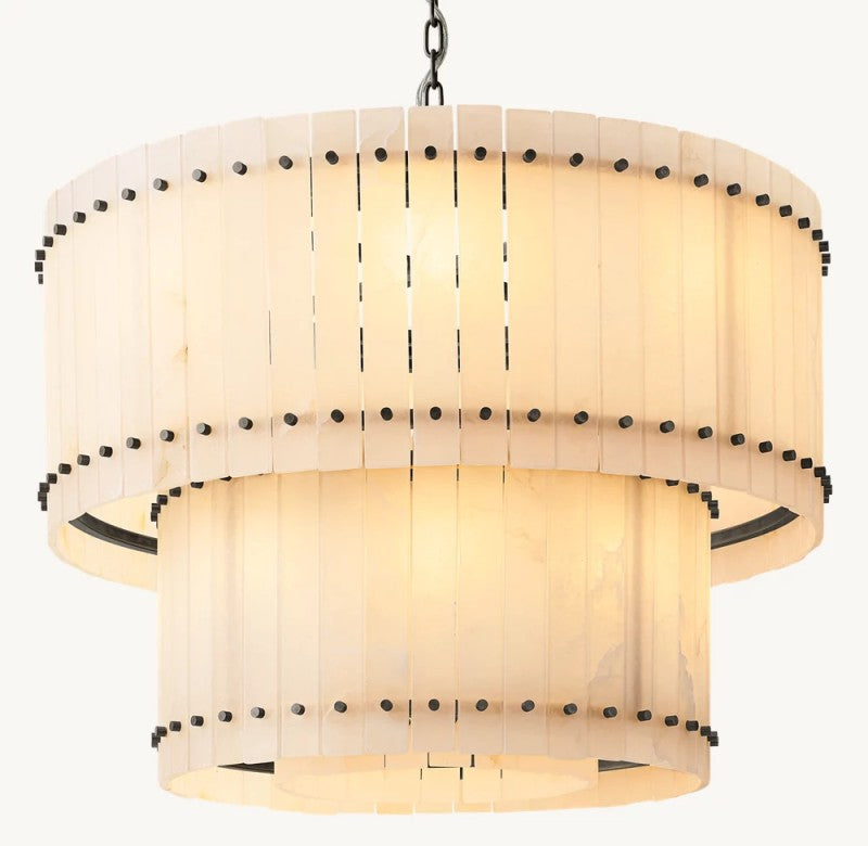 Aurelius Alabaster Round 2-Tiered Chandelier 37‘’ - Lamps Moon