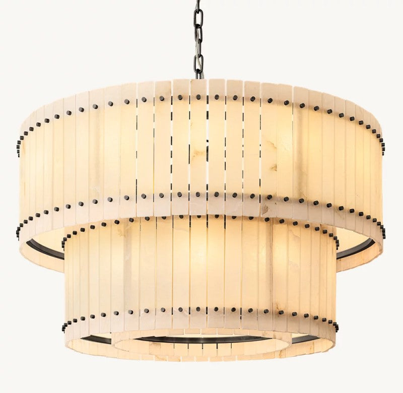Aurelius Alabaster Round 2-Tiered Chandelier 48‘’ - Lamps Moon