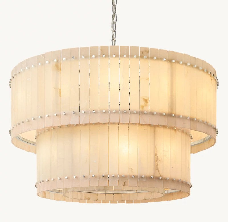 Aurelius Alabaster Round 2-Tiered Chandelier 48‘’ - Lamps Moon