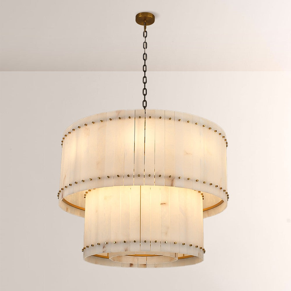 Aurelius Alabaster Round 2-Tiered Chandelier 37‘’ - Lamps Moon