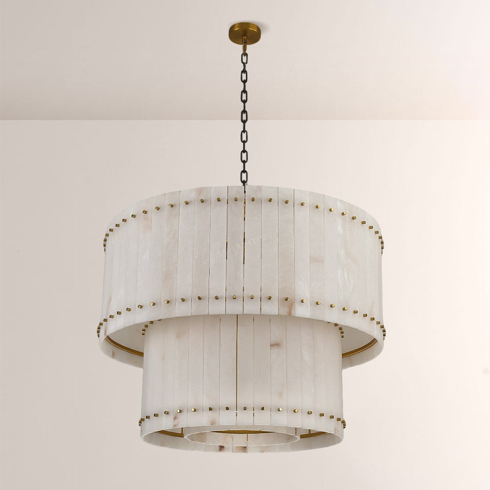 Aurelius Alabaster Round 2-Tiered Chandelier 37‘’ - Lamps Moon