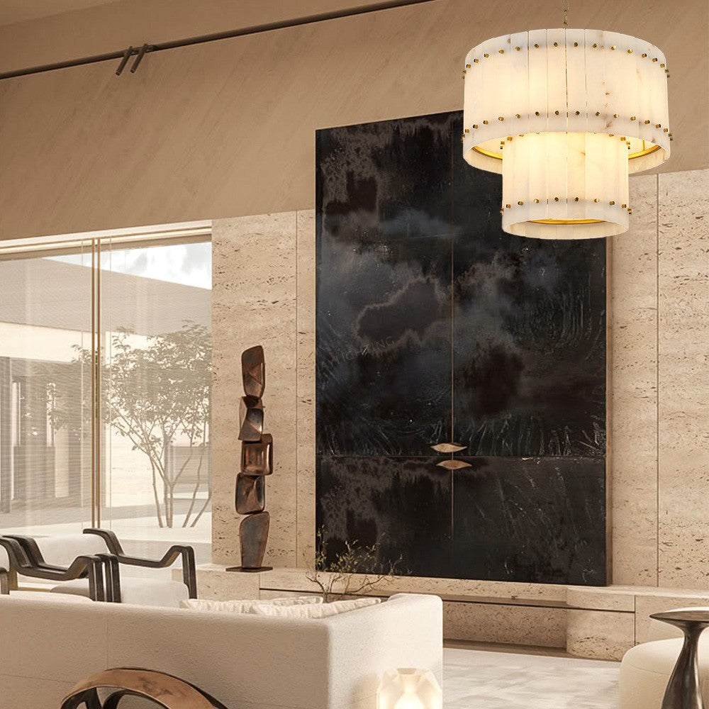 Aurelius Alabaster Round 2-Tiered Chandelier 37‘’ - Lamps Moon