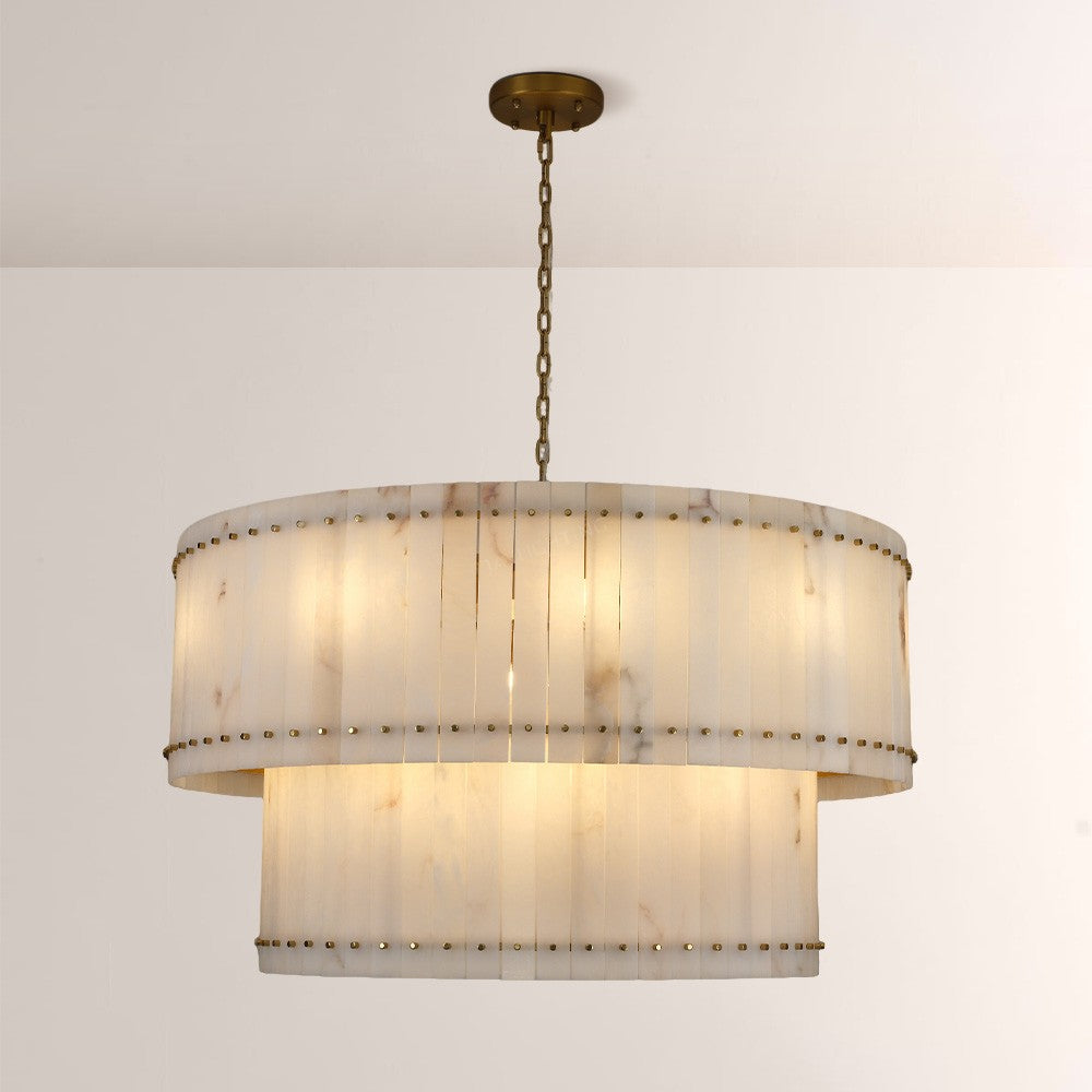 Aurelius Alabaster Round 2-Tiered Chandelier 48‘’ - Lamps Moon