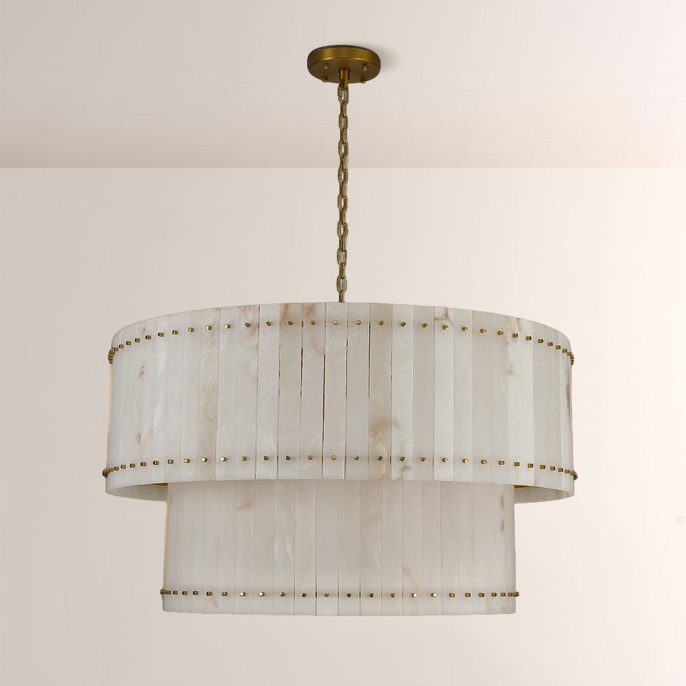 Aurelius Alabaster Round 2-Tiered Chandelier 60‘’ - Lamps Moon