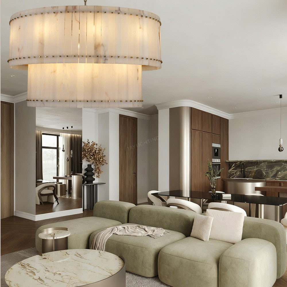 Aurelius Alabaster Round 2-Tiered Chandelier 60‘’ - Lamps Moon