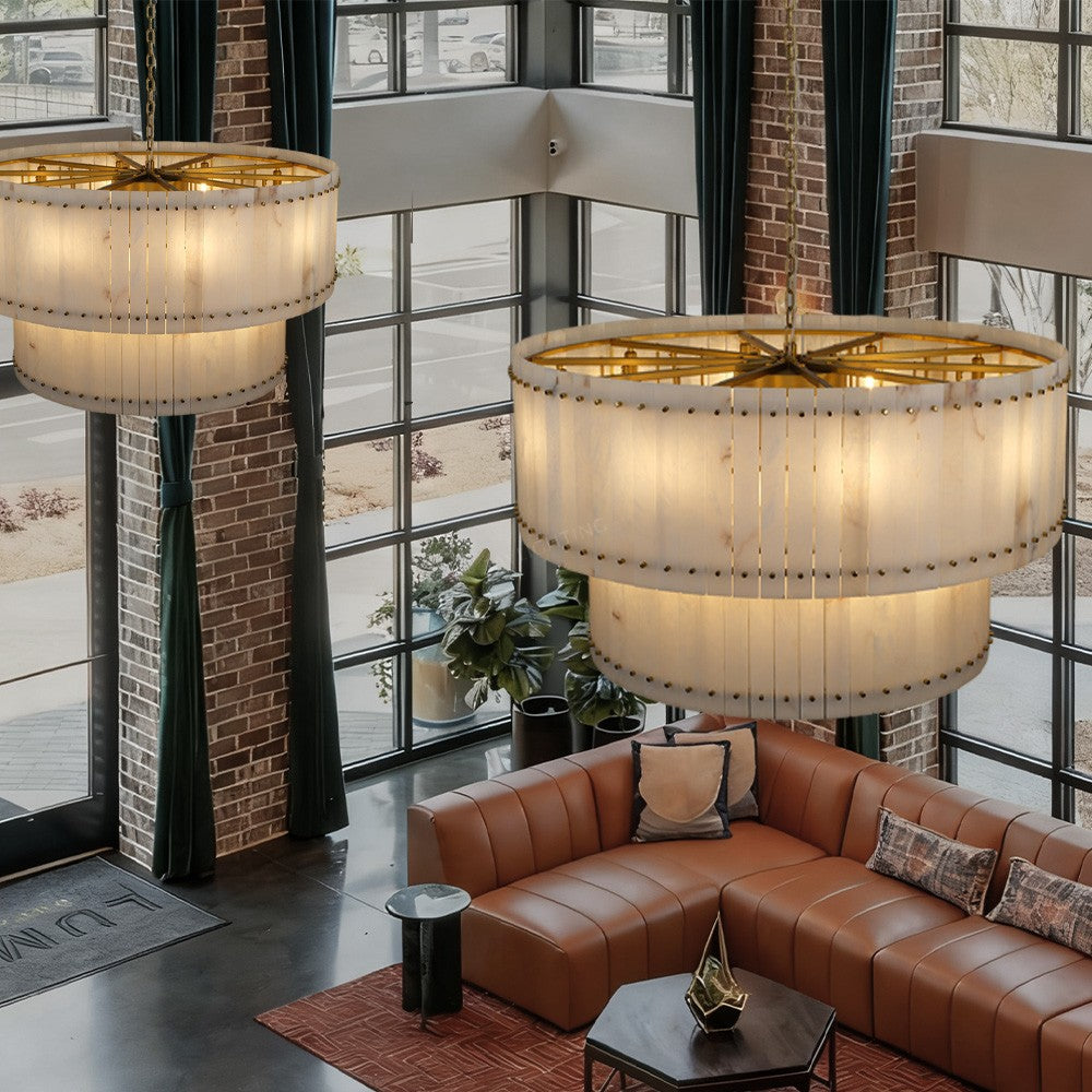 Aurelius Alabaster Round 2-Tiered Chandelier 60‘’ - Lamps Moon