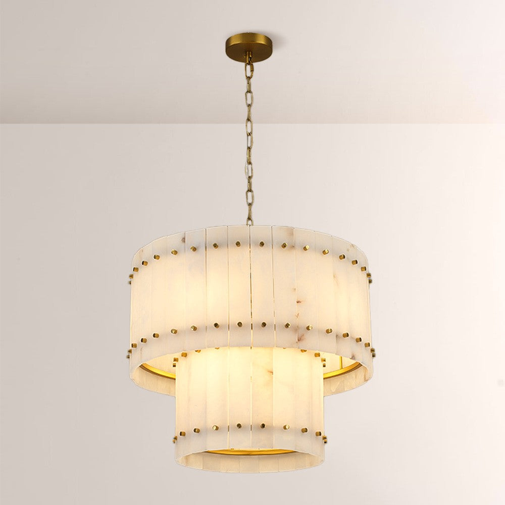 Aurelius Alabaster Round 2-Tiered Chandelier 22‘’ - Lamps Moon