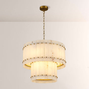 Aurelius Alabaster Round 2-Tiered Chandelier 22‘’ - Lamps Moon
