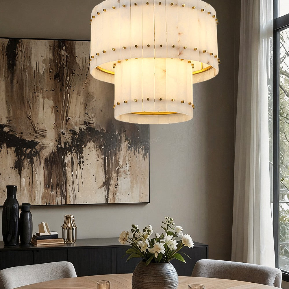 Aurelius Alabaster Round 2-Tiered Chandelier 22‘’ - Lamps Moon
